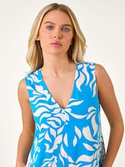 Roman Blue Petite Print Cut Out Back Tiered Dress - Image 4 of 5