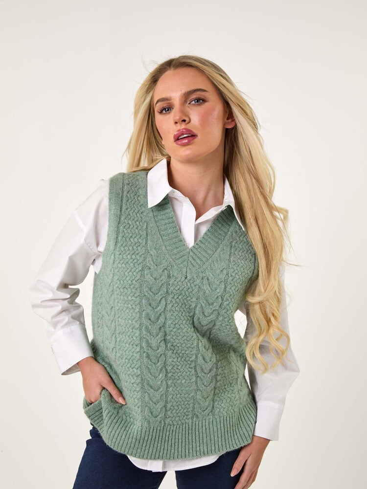 Roman Green Petite Cable Knitted Vest - Image 1 of 5