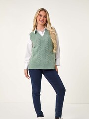 Roman Green Petite Cable Knitted Vest - Image 2 of 5