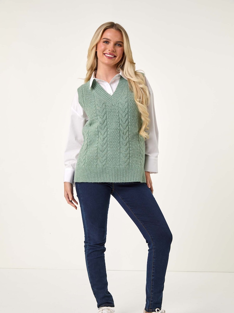 Roman Green Petite Cable Knitted Vest - Image 2 of 5