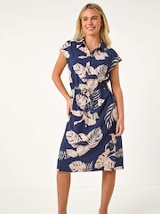 Roman Blue Petite Tropical Waist Detail Shirt Dress - Image 1 of 5