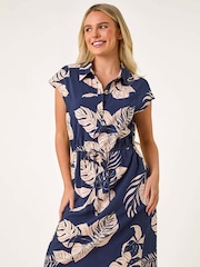 Roman Blue Petite Tropical Waist Detail Shirt Dress - Image 2 of 5