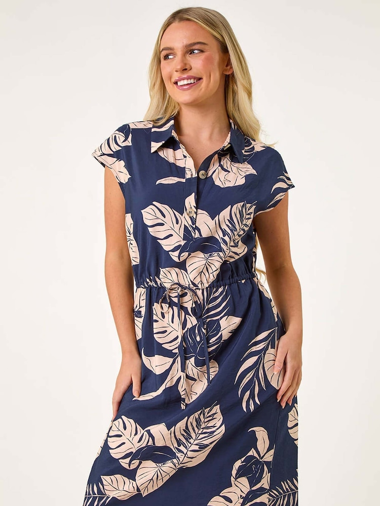 Roman Blue Petite Tropical Waist Detail Shirt Dress - Image 2 of 5