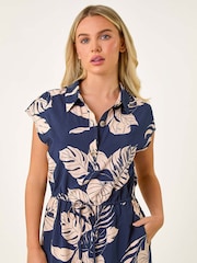 Roman Blue Petite Tropical Waist Detail Shirt Dress - Image 4 of 5