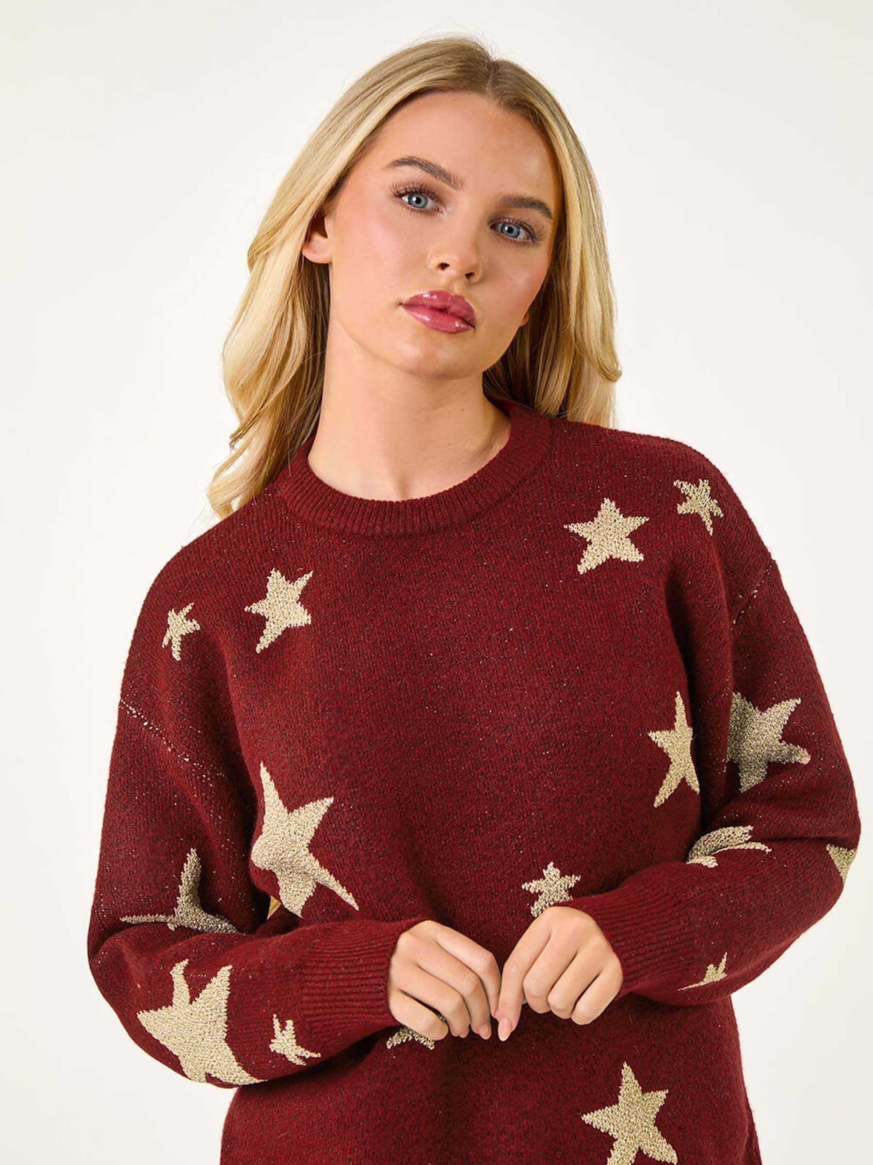 Buy Roman Red Petite Metalic Star Knit Jumper from Next Australia