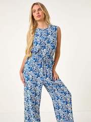 Roman Blue Petite Floral Border Print Jumpsuit - Image 2 of 5