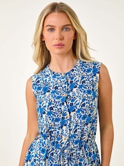 Roman Blue Petite Floral Border Print Jumpsuit - Image 4 of 5