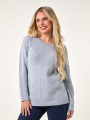 Roman Blue Petite Pearl Detail Knit Jumper - Image 1 of 5