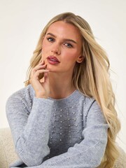 Roman Blue Petite Pearl Detail Knit Jumper - Image 2 of 5