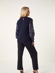 Roman Blue Floral Print 2 in 1 Knit Jumper - Image 3 of 5