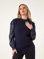 Roman Blue Floral Print 2 in 1 Knit Jumper - Image 4 of 5