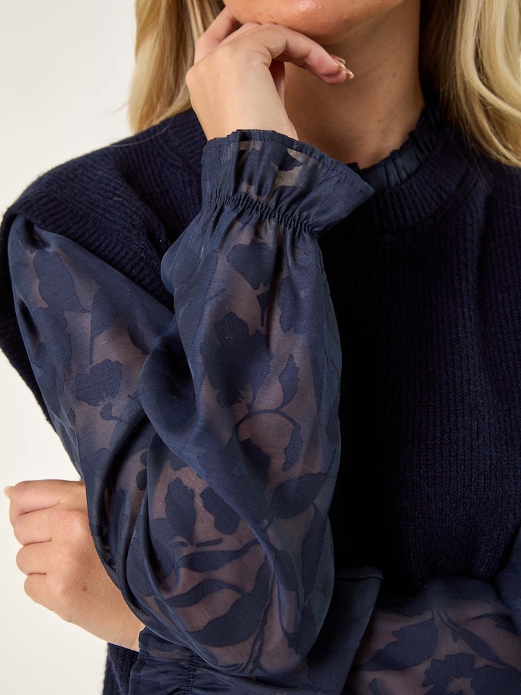 Roman Blue Floral Print 2 in 1 Knit Jumper - Image 5 of 5