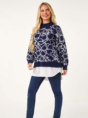 Roman Blue Floral Contrast Knit Jumper - Image 3 of 6