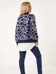 Roman Blue Floral Contrast Knit Jumper - Image 4 of 6