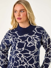 Roman Blue Floral Contrast Knit Jumper - Image 5 of 6