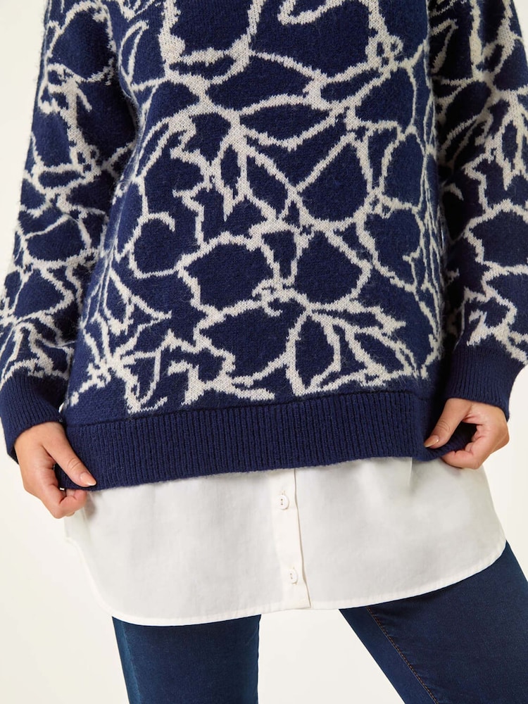 Roman Blue Floral Contrast Knit Jumper - Image 6 of 6 Roman Blue Floral Contrast Knit Jumper - Image 6 of 6
