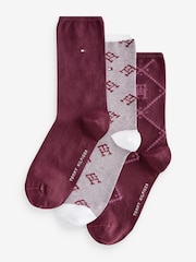 Tommy Hilfiger Womens Red Socks 3 Pack - Image 1 of 4