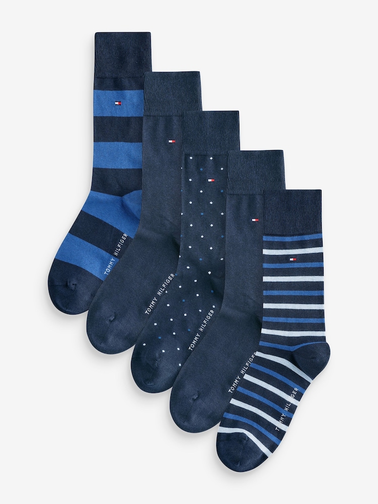 Tommy Hilfiger Blue Tommy Hilfiger Mens Blue Socks 5 Pack - Image 1 of 6