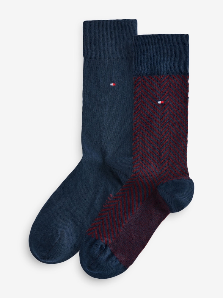 Tommy Hilfiger Mens Blue Socks 2 Pack - Image 1 of 3 Tommy Hilfiger Mens Blue Socks 2 Pack - Image 1 of 3
