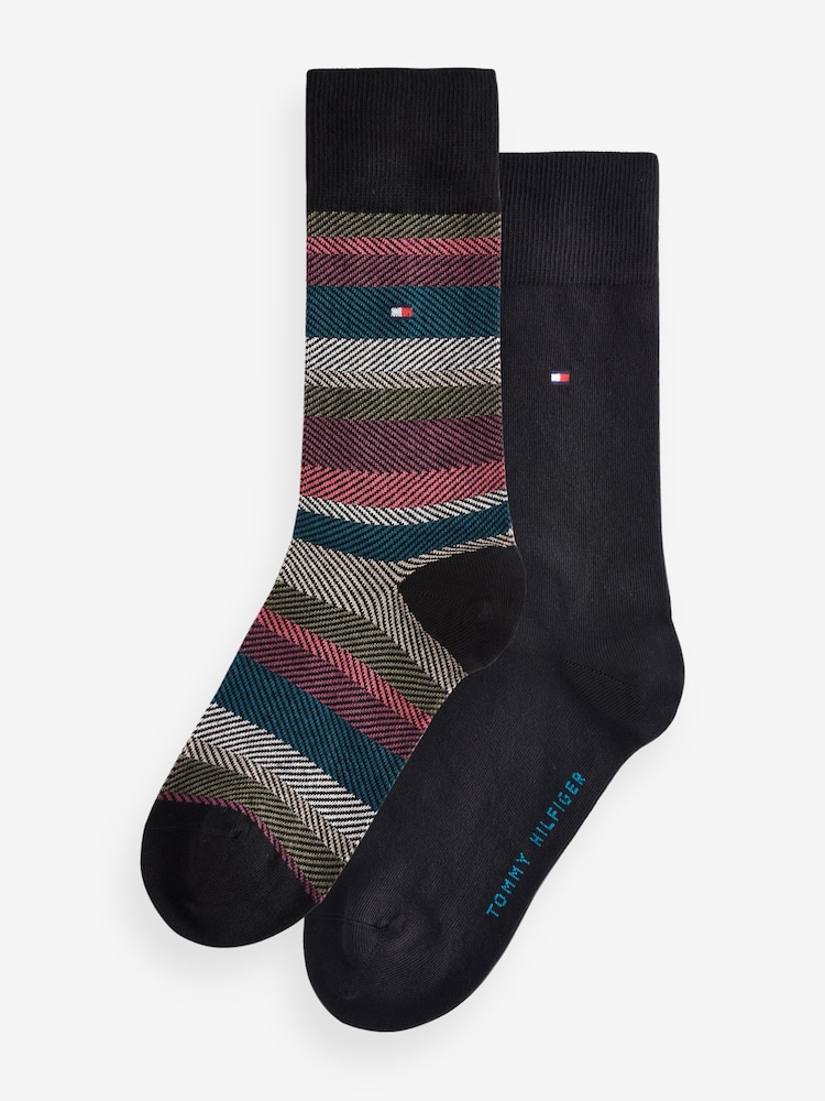 Tommy Hilfiger Mens Black Socks 2 Pack - Image 1 of 3 Tommy Hilfiger Mens Black Socks 2 Pack - Image 1 of 3