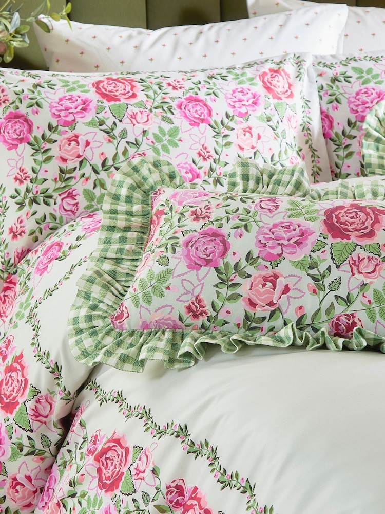 Cath Kidston Sage Dolly Rose 100% Cotton Polyfilled Cushion - Image 1 of 4