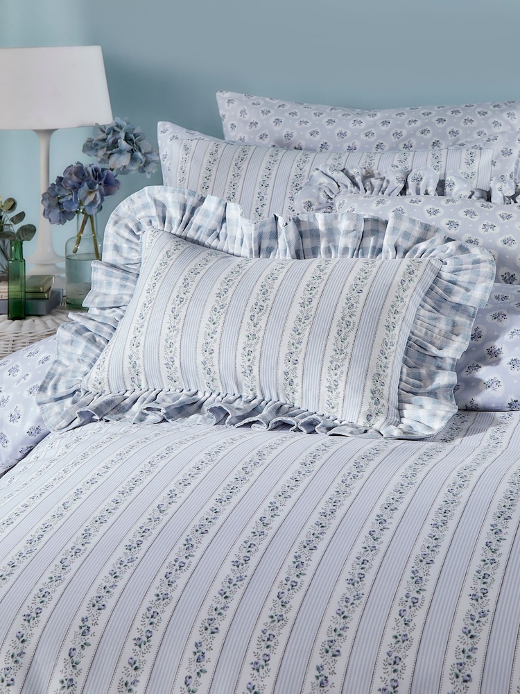 Cath Kidston Blue Ticking Stripe 100% Cotton Polyfilled Cushion - Image 1 of 4