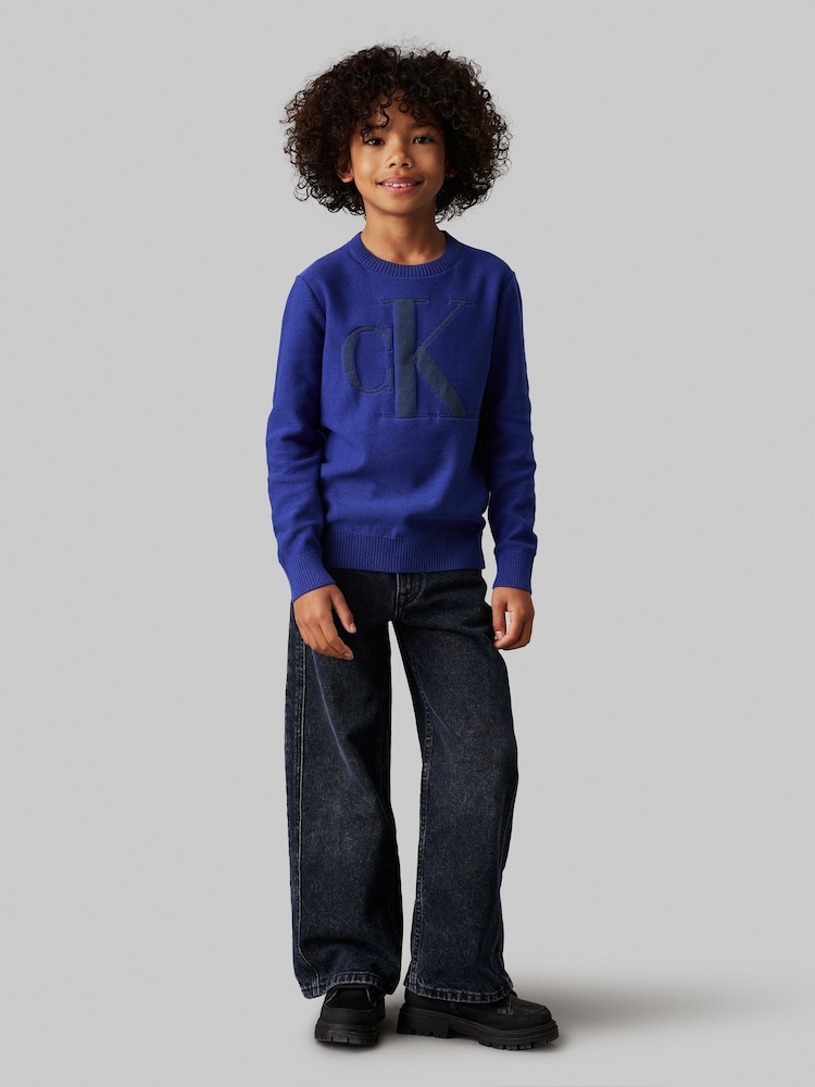 Calvin Klein Blue Regular Fit Monogram Jumper - Image 2 of 4