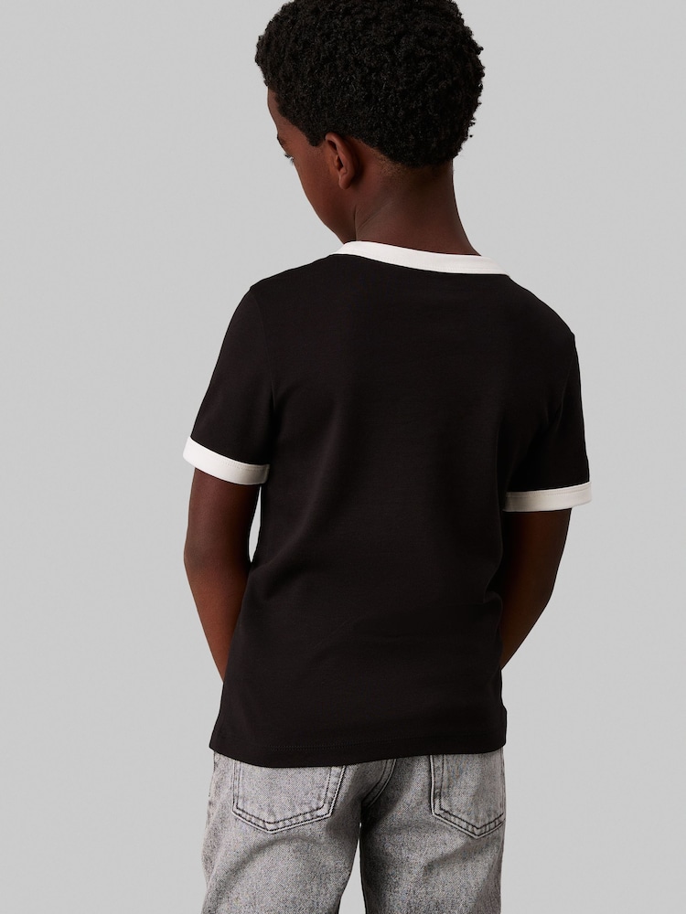 Calvin Klein Black 100% Cotton Ringer Monogram Short Sleeved T-Shirt - Image 2 of 4