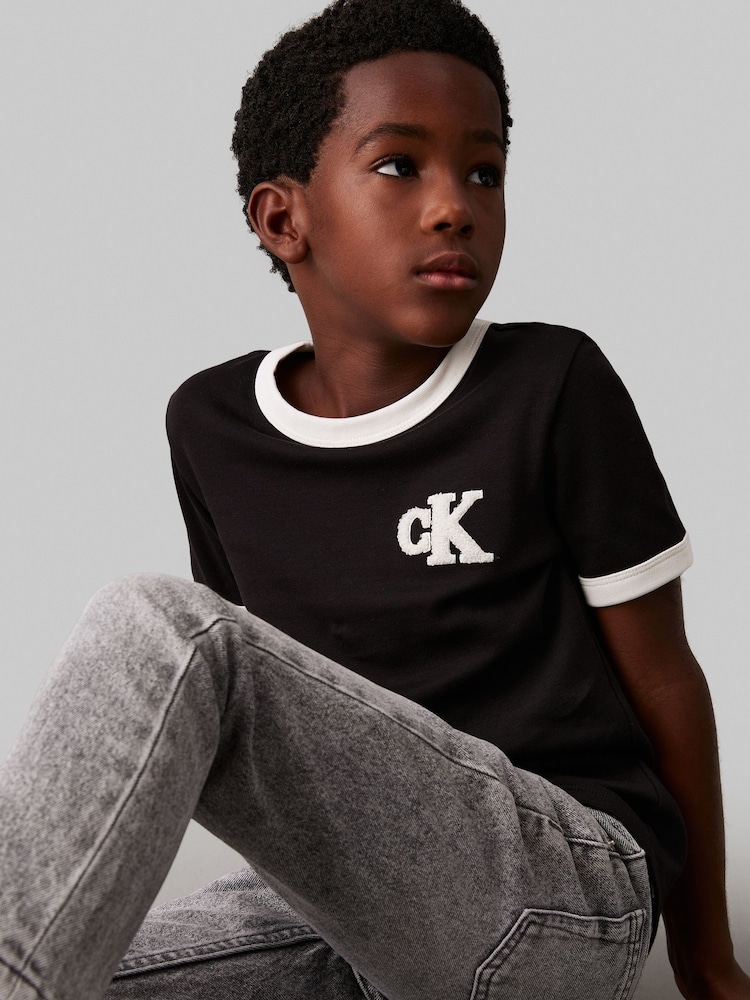 Calvin Klein Black 100% Cotton Ringer Monogram Short Sleeved T-Shirt - Image 4 of 4