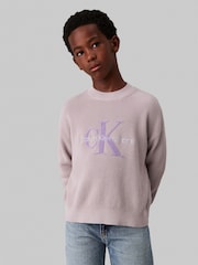 Calvin Klein Grey Towelling Stitch Jumper - Image 1 of 4