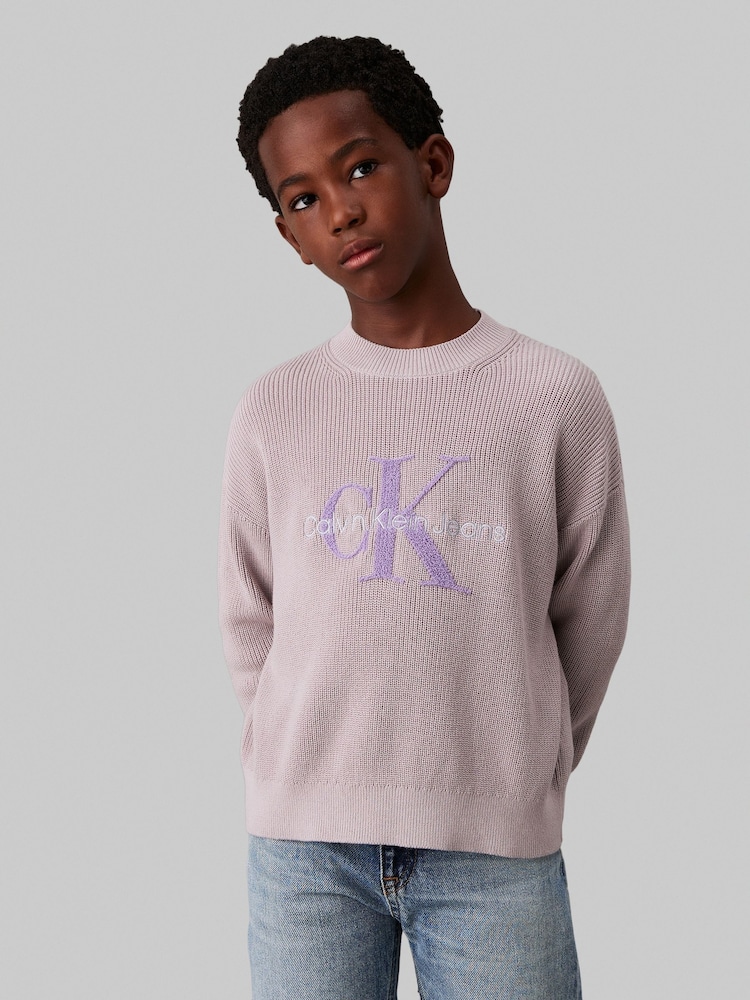 Calvin Klein Grey Towelling Stitch Jumper - Image 1 of 4