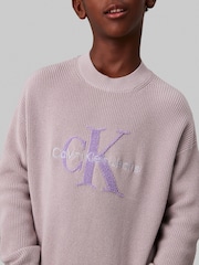 Calvin Klein Grey Towelling Stitch Jumper - Image 4 of 4