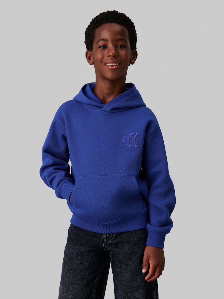 Calvin Klein Blue Bonded Pique Towel Monogram Hoodie - Image 1 of 5