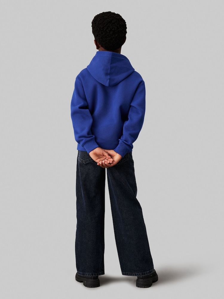 Calvin Klein Blue Bonded Pique Towel Monogram Hoodie - Image 2 of 5