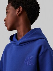 Calvin Klein Blue Bonded Pique Towel Monogram Hoodie - Image 4 of 5