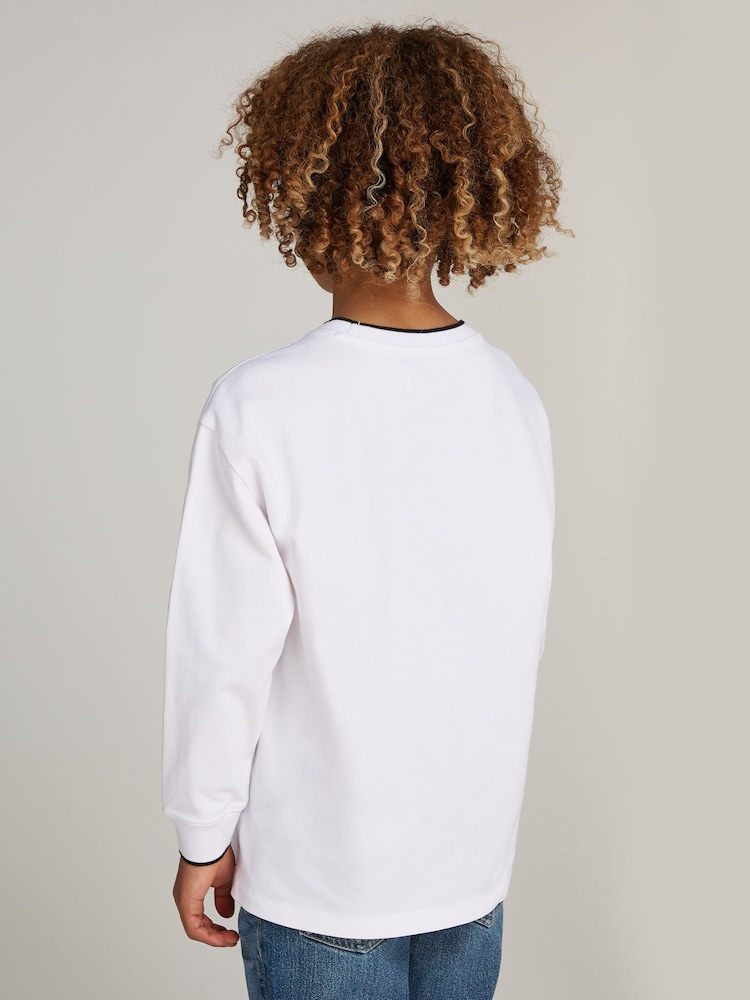 Calvin Klein White Long Sleeved Pique Relaxed Tipping T-Shirt - Image 2 of 3