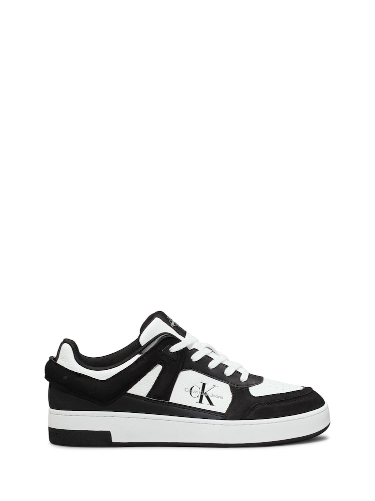 Calvin Klein White Basket Cupsole Low Lace Up Authentic Leather Trainers - Image 1 of 7