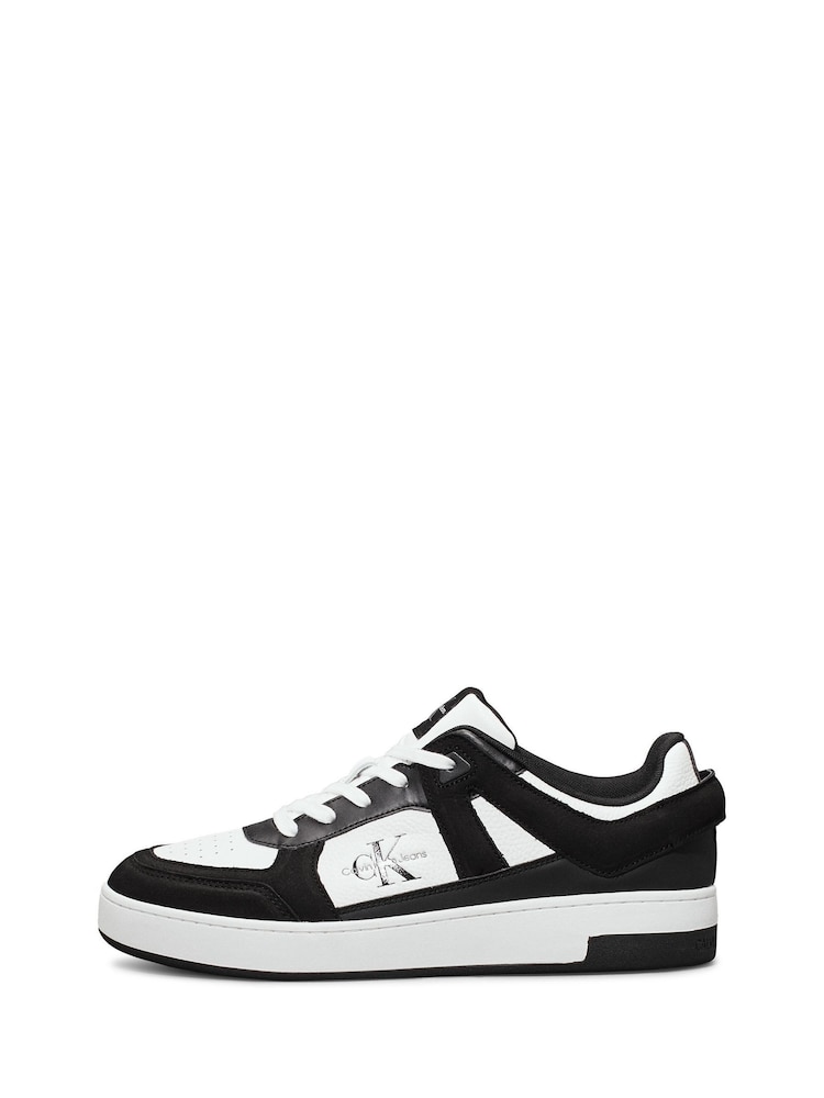 Calvin Klein White Basket Cupsole Low Lace Up Authentic Leather Trainers - Image 2 of 7