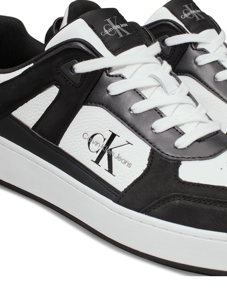 Calvin Klein White Basket Cupsole Low Lace Up Authentic Leather Trainers - Image 7 of 7