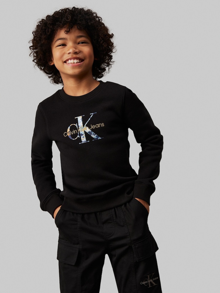 Calvin Klein Black Monogram Crew Neck Fleece Jumper - Image 1 of 5