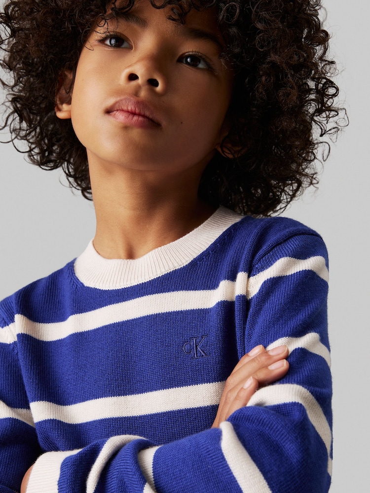 Calvin Klein Blue Merino Wool Chest Monogram Jumper - Image 2 of 3