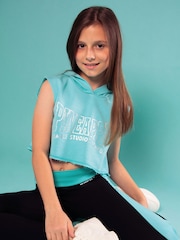Pineapple Blue Girls Sleeveless Crop Hoodie - Image 1 of 9