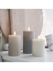 Lights4fun Grey TruGlow® Ribbed Pillar Trio LED Candle - Image 1 of 3