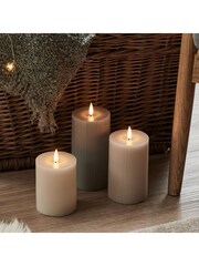 Lights4fun Grey TruGlow® Ribbed Pillar Trio LED Candle - Image 3 of 3