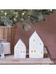 Lights4fun Set of 2 Brass Light Up Ceramic LED Tree Decorations - Image 1 of 1