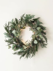 Lights4fun 40cm Pre Lit Frosted Berry & Pinecone Wreath - Image 1 of 1