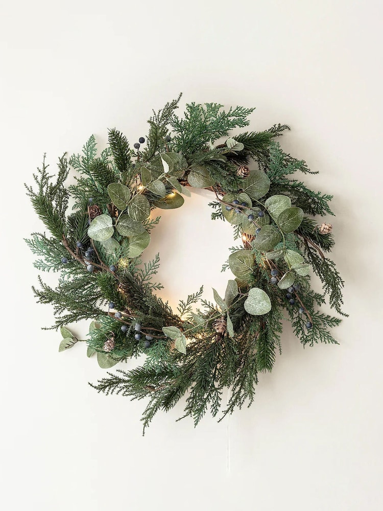 Lights4fun 40cm Pre Lit Frosted Berry & Pinecone Wreath - Image 1 of 1