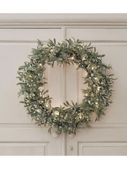 Lights4fun Oversized 62cm Pre Lit Mistletoe Christmas Wreath - Image 1 of 2