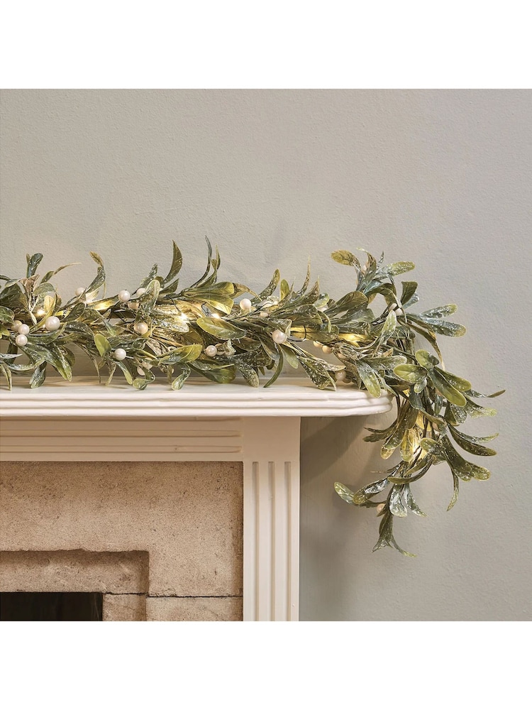 Lights4fun Oversized 2m Pre Lit Mistletoe Christmas Garland - Image 1 of 1