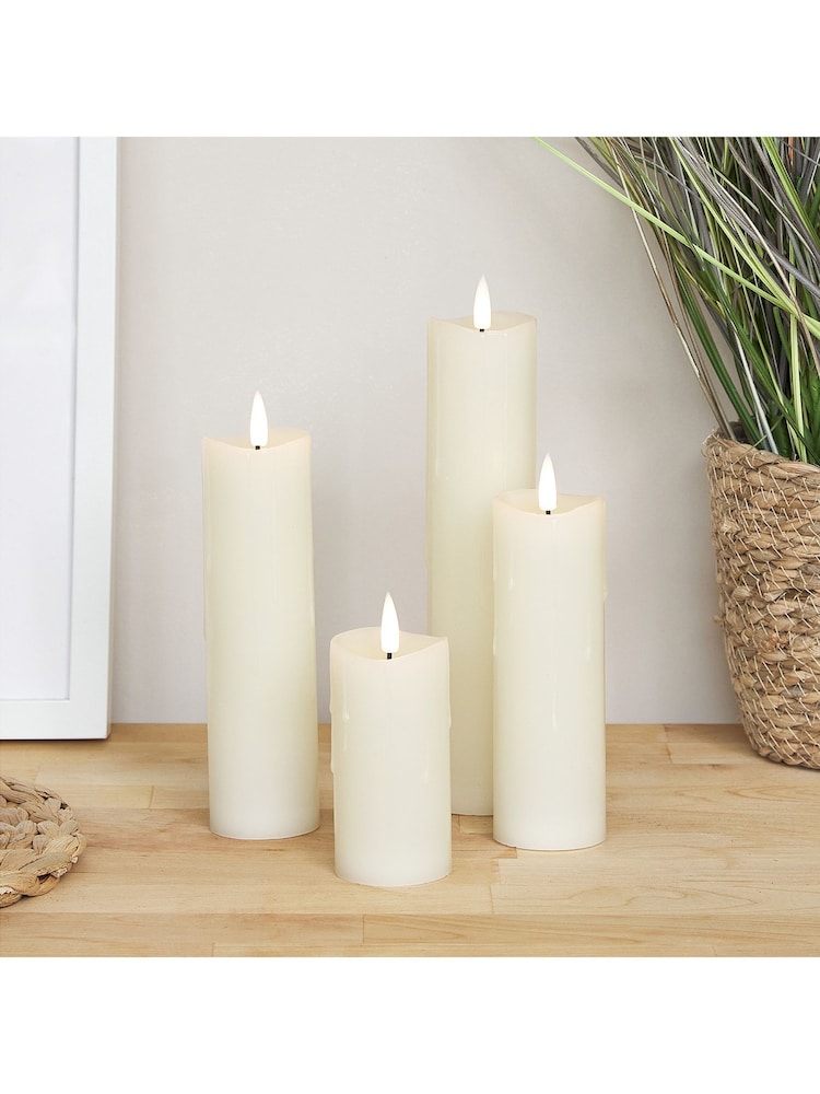 Lights4fun Ivory TruGlow Dripping Wax LED Slim Pillar Candles - Image 3 of 3